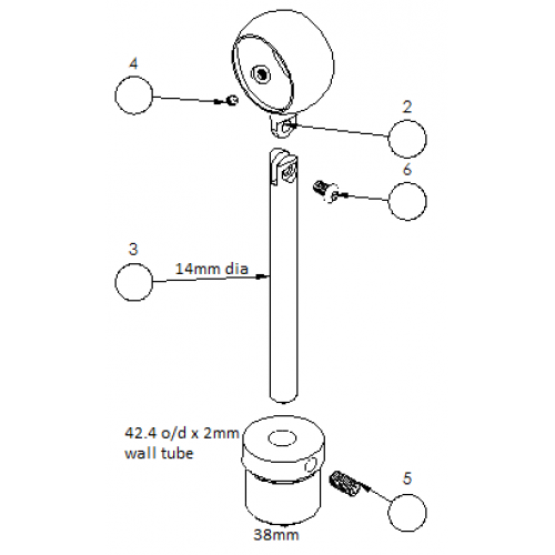 Easy Handrail Connector 42.4mm o/d x 2mm wall 316